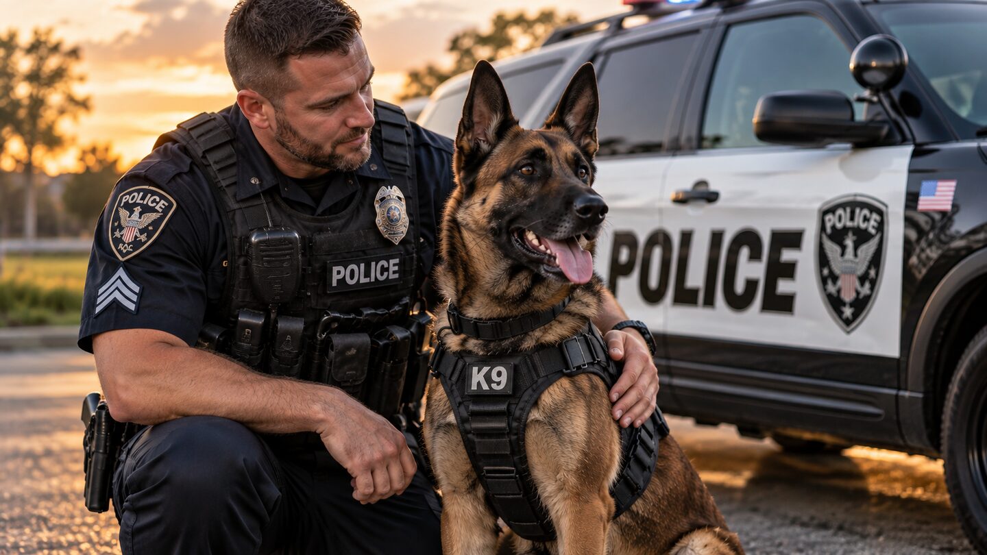 Retired K9 Duke with his adoptive family
